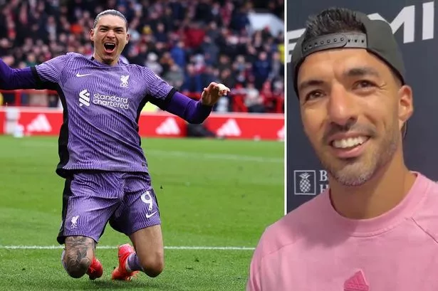 0 Luis Suarez was delighted for his former club Liverpool and their star striker Darwin Nunez after his heroics in their 0Qqq8N